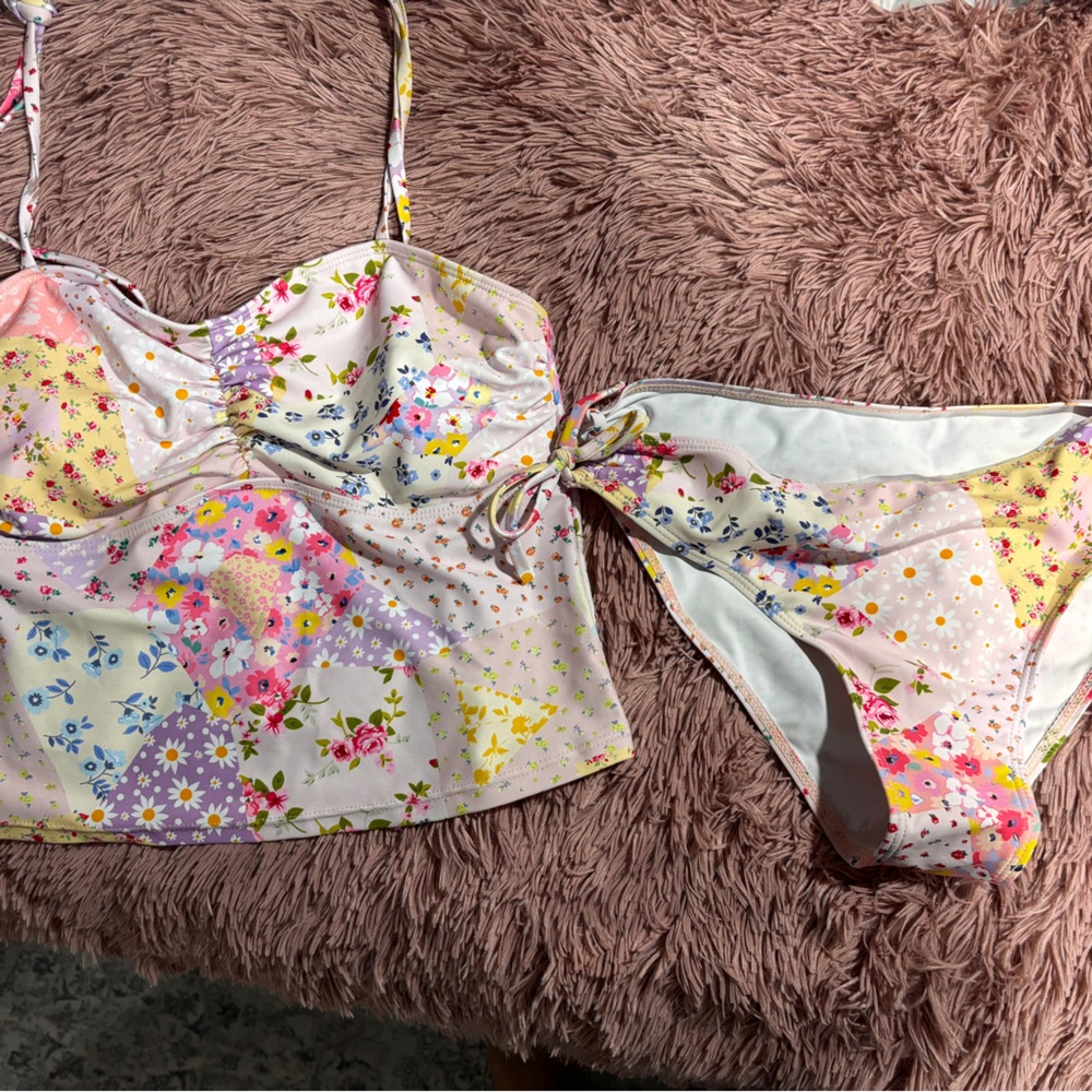 SHEIN Multicolor Floral Patchwork Tankini Top and Bikini Bottom